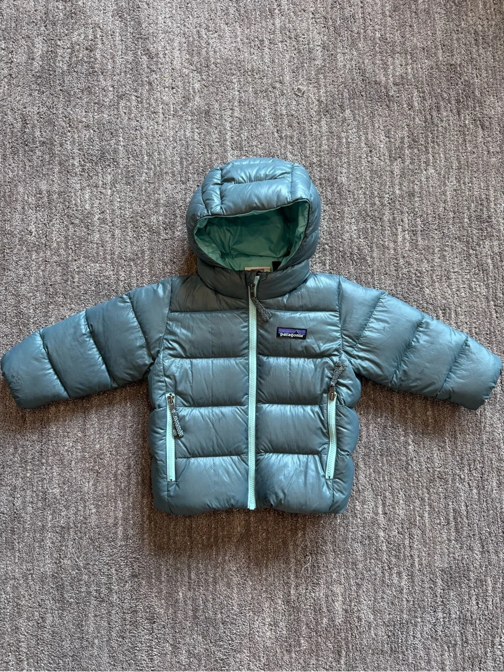 Patagonia Blue Hi-Loft Down Sweater Hoodie Coat